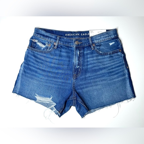 American Eagle Outfitters Blue Jean Relaxed  Shorts Distressed Cut-Off Size- 2 - Picture 1 of 5